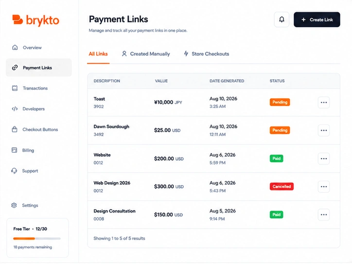 Brykto payment links